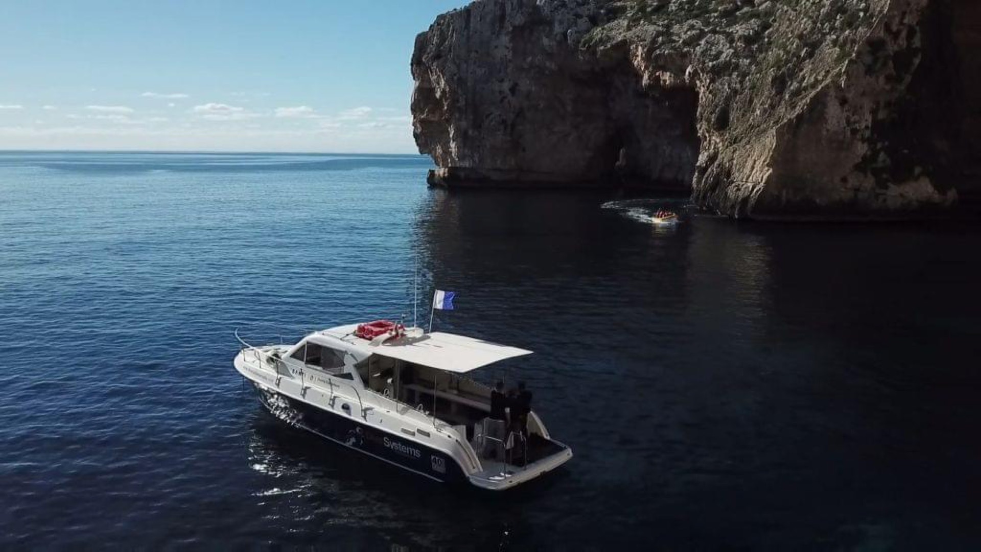 SIMO, the Dive Systems dive boat, off the Malta coastline